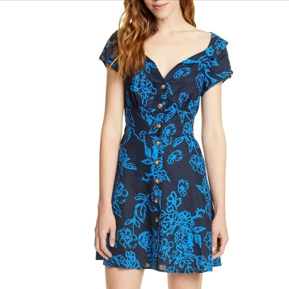 Free people A Thing Called Love mini dress 2 XS tonal blue pockets milkmaid